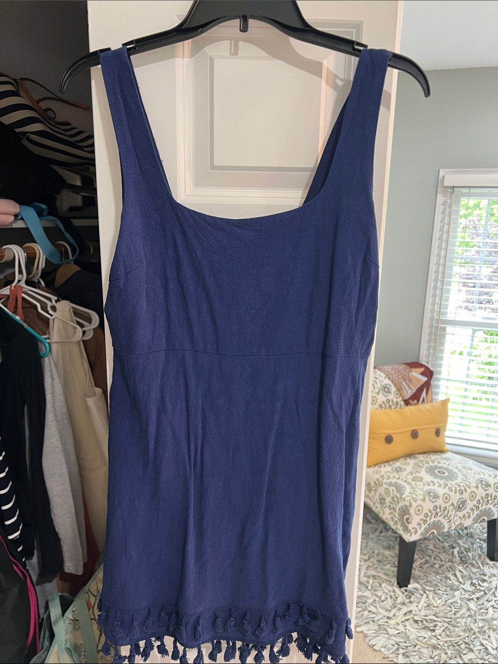 Lulu's Navy Blue Sleeveless Mini Dress with Tassel Trim